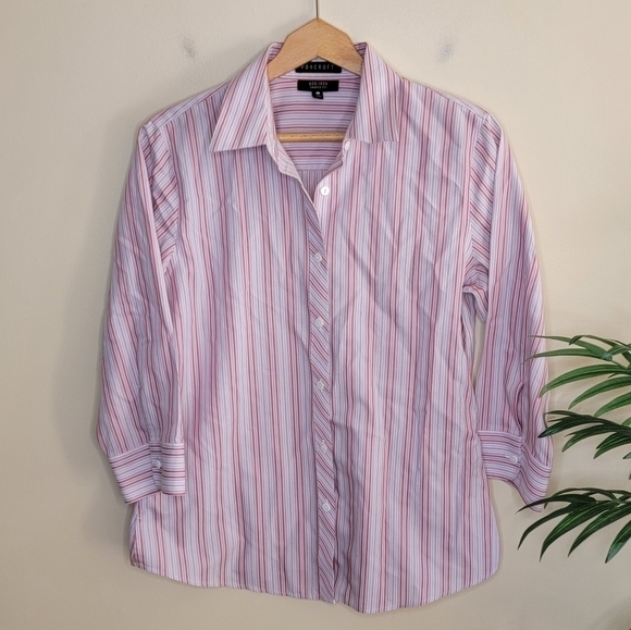 Foxcroft | Non-Iron Shaped Fit Striped Button Down Shirt Size 6 - Picture 1 of 4